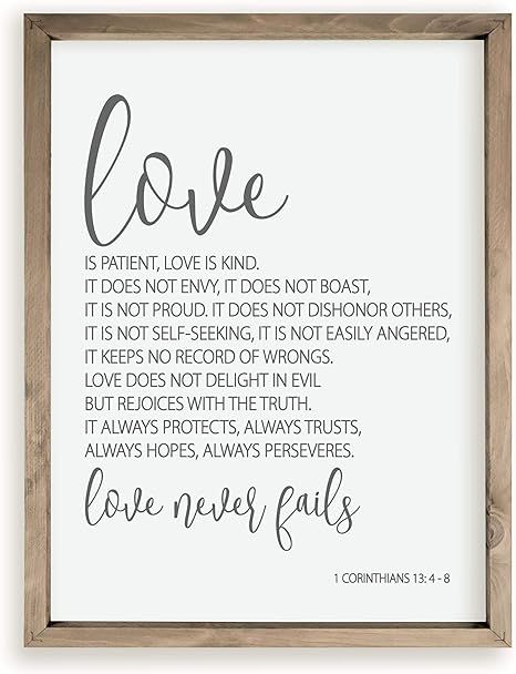 1 Corinthians 13 Love is Patient Love is Kind Wood Farmhouse Wall Sign 12x15 | Amazon (US)