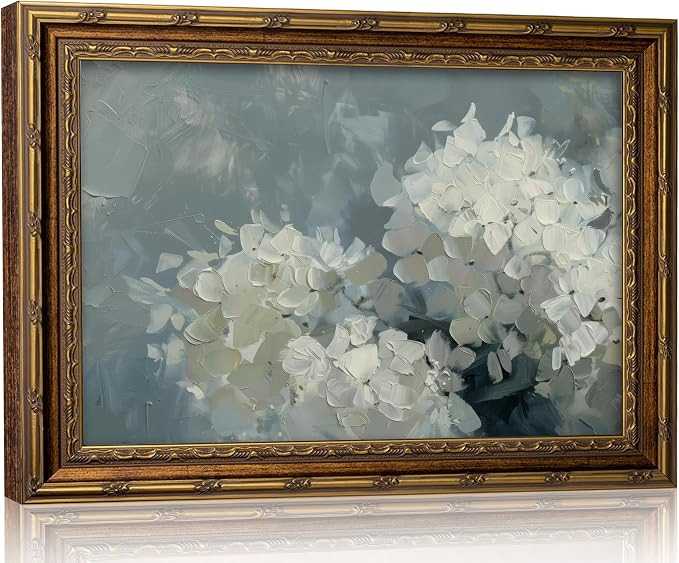 Vintage Gold Framed 3D Texture Blue Hydrangea Wall Art Retro White Hydrangea Canvas Prints Painti... | Amazon (US)