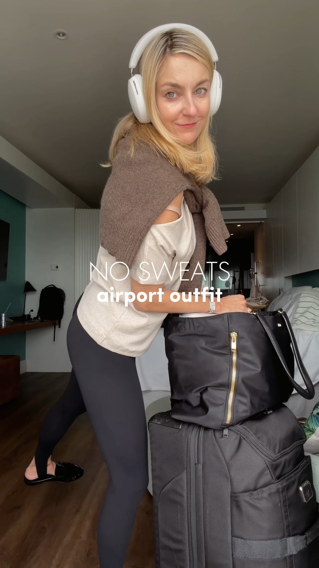 My leggings are 20% off today! Use code: HAPPY20 - wearing size SMALL 

This airport outfit formula worked way better than I expected — especially flying from hot weather into freezing temps.
First time wearing leggings on the plane and I loved it. @Revolve 

Travel outfit • airplane outfit • stirrup leggings • vacation outfit • cashmere sweater • travel look • brown sweater • spring break • vacation outfit 

#LTKSaleAlert #LTKdayinmylife #LTKTravel