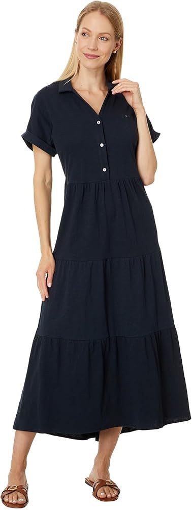 Tommy Hilfiger Women's Tiered Skirt Maxi Short Sleeve Casual | Amazon (US)