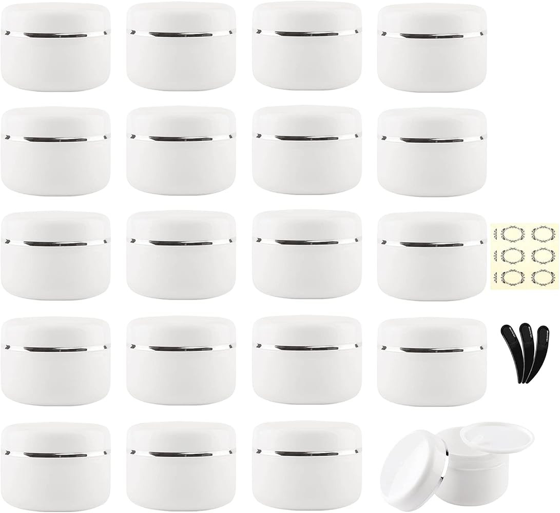 20Pcs 20ml/20g White Cosmetic Sample Jars with 3Pcs Mini Spatulas & Labels, Plastic Refillable Tr... | Amazon (UK)