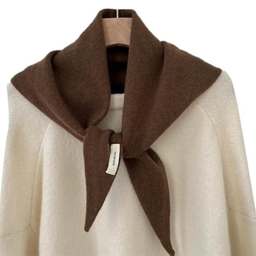 Knit Triangle Scarf for Women, Cashmere Bandana Knitted, Streetwear Triangle Shawl (Coffee Color) | Amazon (US)