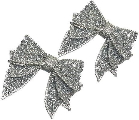 2 PCS DIY Handmade Large No Clip Bow Resin Rhinestone Shoes Bag Package Accessories (Silver) | Amazon (US)