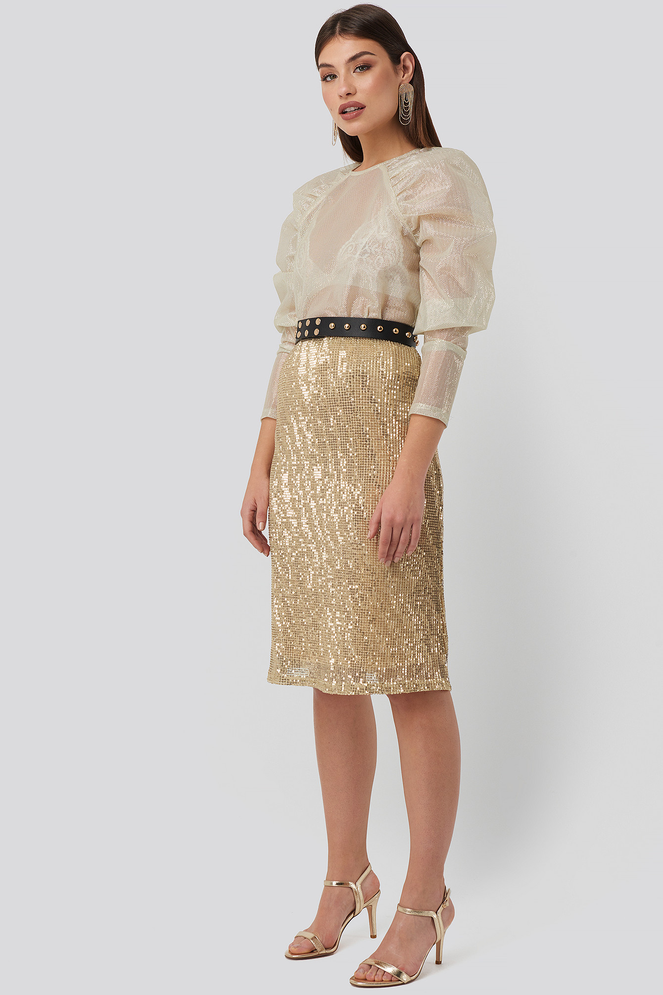 Tight Sequin Midi Skirt Or | NA-KD FR