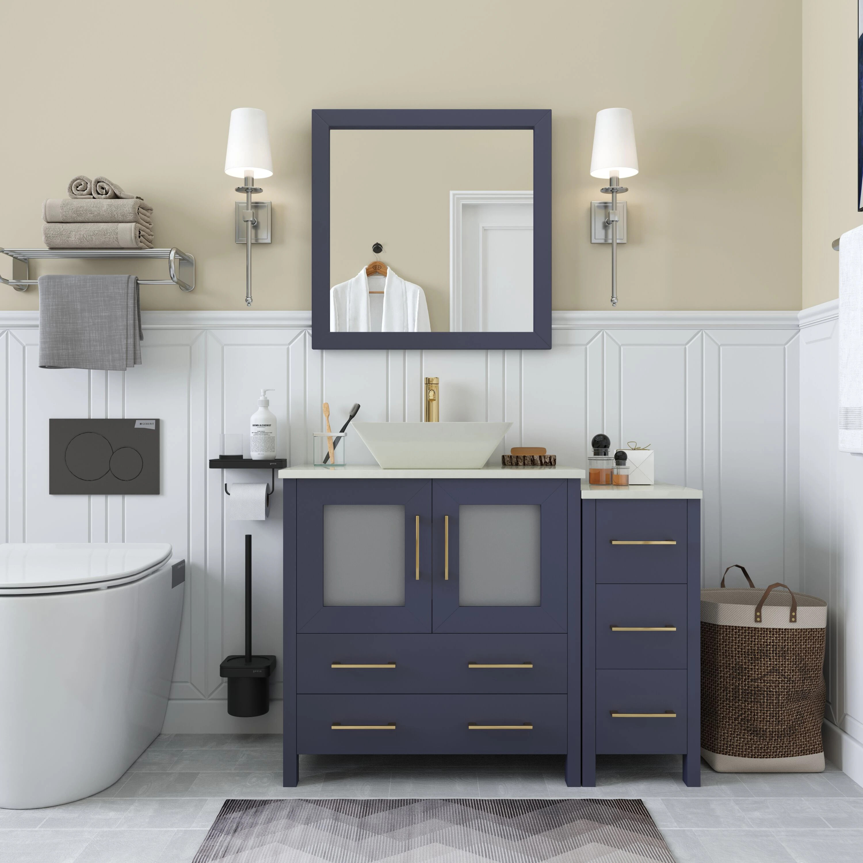 Vanity Art Ravenna 42-in Blue Single Sink Bathroom Vanity with White Engineered Marble Top (Mirror Included) | VA3130-42B | Lowe's