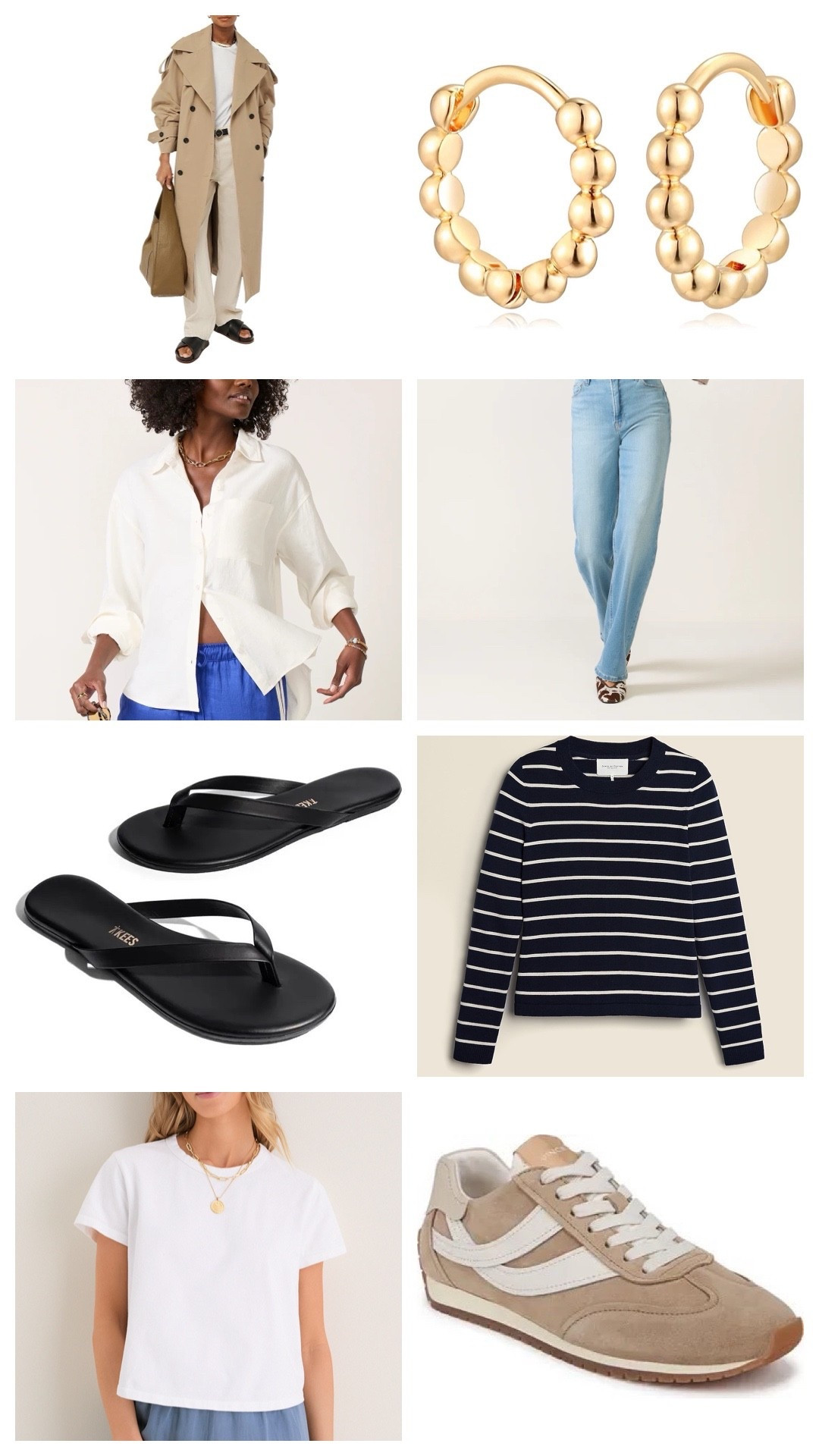 Spring 2026 | THE WARDROBE 

Add to your spring wardrobe with some of these key pieces. A trench coat, white button down, classic jeans, basic white tee, striped sweater, sneakers and flip flops when transitioning into summer. 
These earrings are my go to on a daily basis  

#LTKgrwm #LTKSeasonal #LTKootd