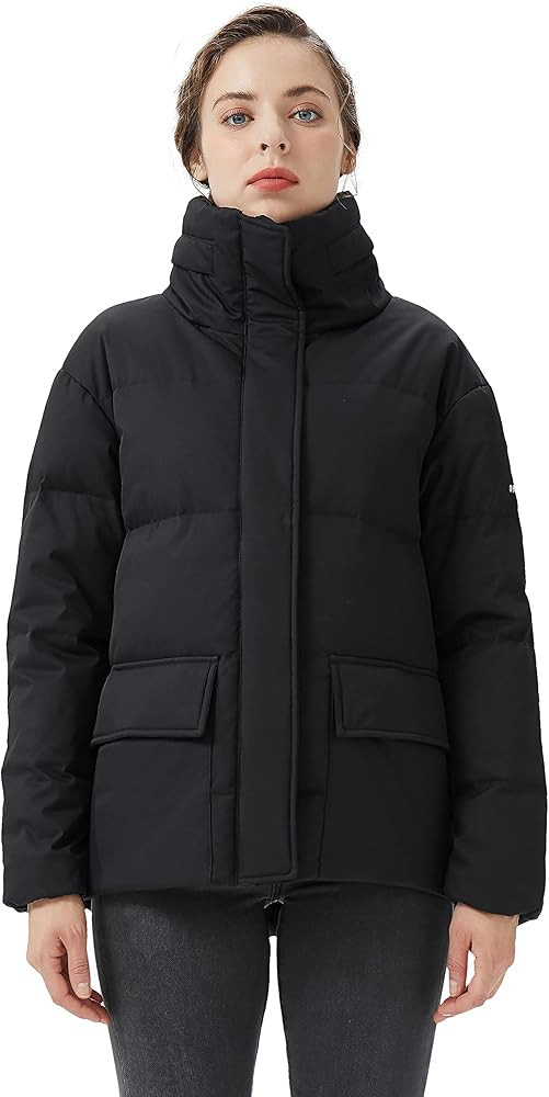 Orolay Women's Short Puffer Down Coat Stand Collar Jacket with Retractable Hood | Amazon (US)