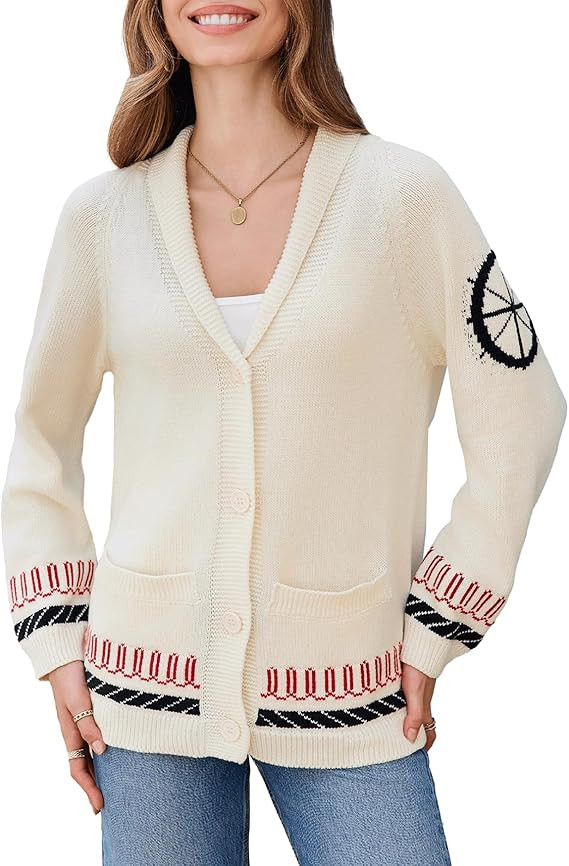 Women's American Flag Cardigan Long Sleeve Shawl Collar Button Down Fall Chunky Knit Varsity Swea... | Amazon (US)