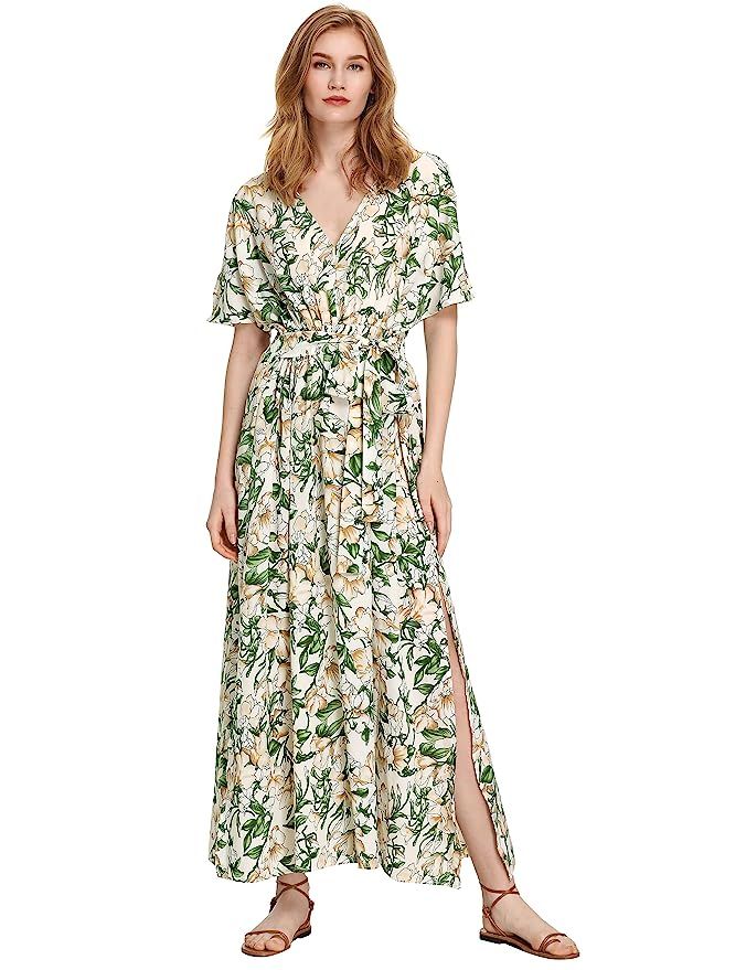 Milumia Women's Boho Split Tie-Waist Vintage Print Maxi Dress | Amazon (US)