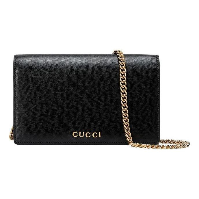 (WMNS) Gucci Chain Wallet With Gucci Script 'Black Leather' 772643-0OP0N-1000 | KICKS CREW