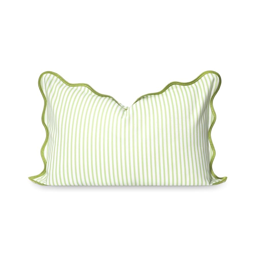 Hofdeco Premium Coastal Patio Indoor Outdoor Scalloped Lumbar Pillow Cover Only, 12"x20" Water Re... | Amazon (US)