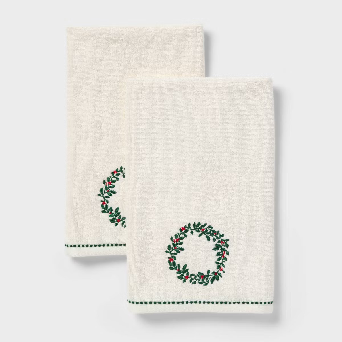 2pk Holly Wreath Christmas Hand Towels Cream - Threshold™ | Target