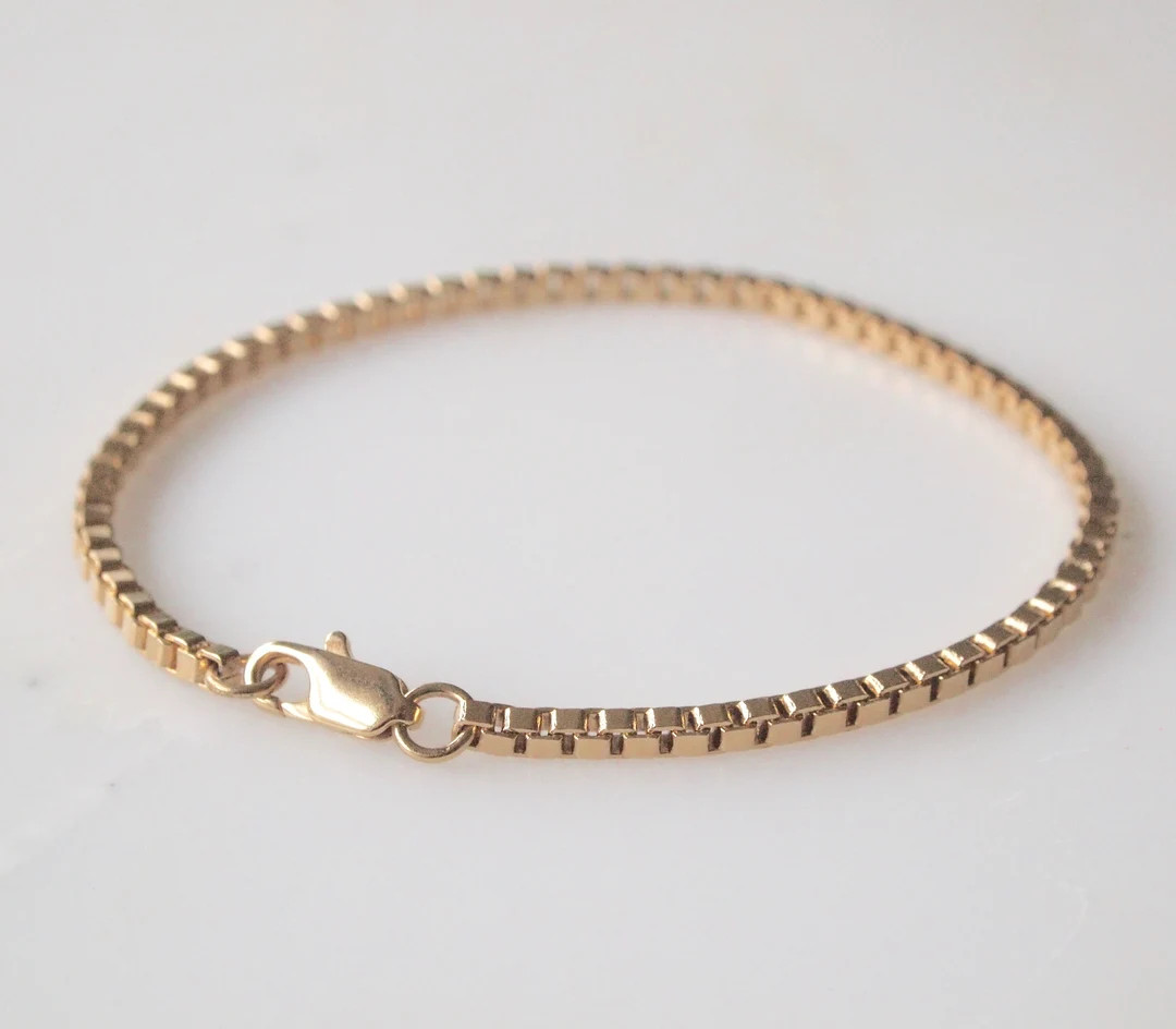 14K Gold Filled Box Chain Bracelet: Minimalist Unisex Jewelry | Etsy (Global)