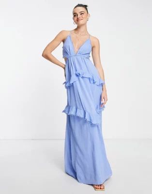 ASOS DESIGN cami maxi dress with open back and circle trim in blue | ASOS (Global)
