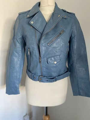 ZARA WOMENS BLUE LEATHER JACKET SIZE MEDIUM USED | eBay AU