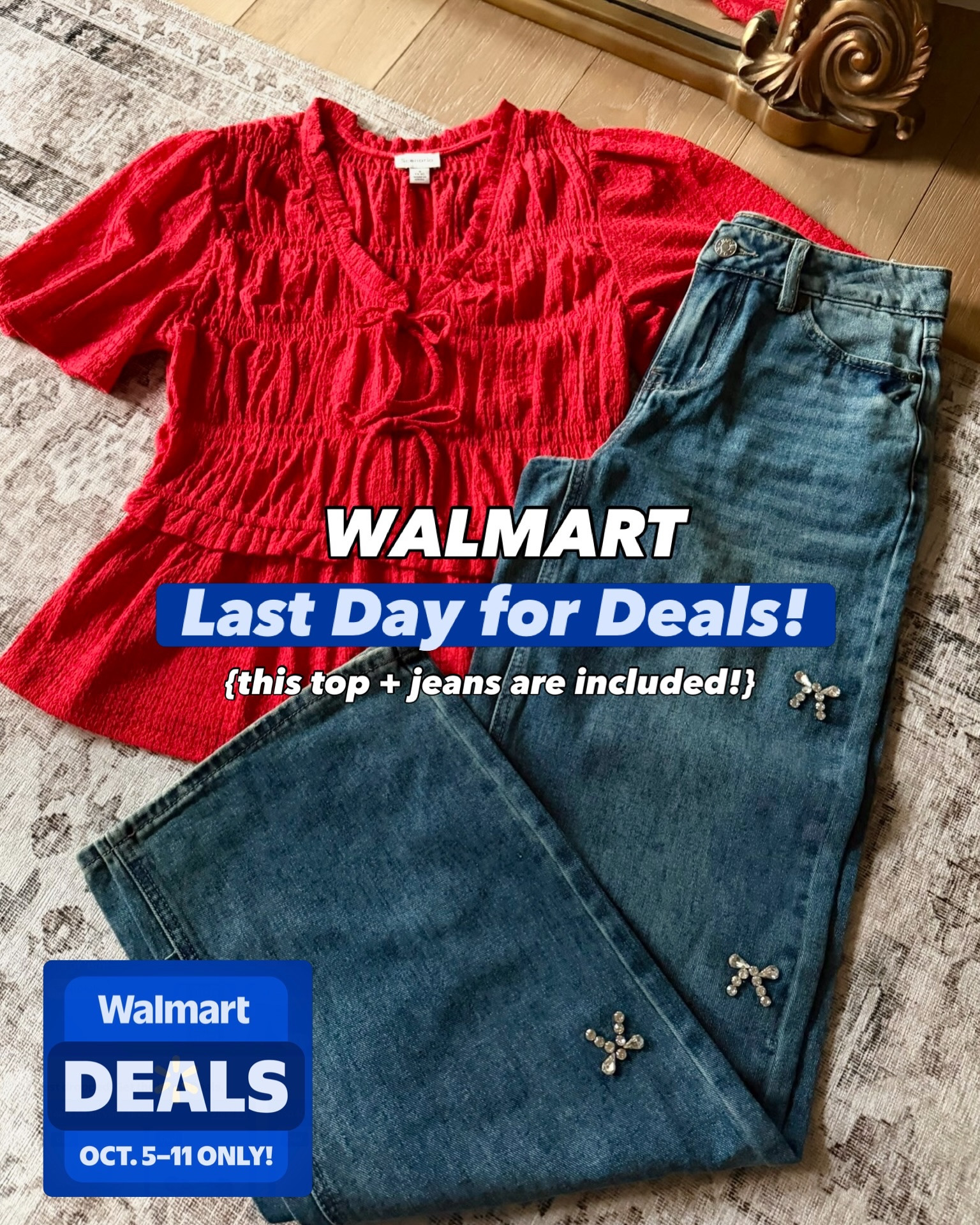 Last day to shop Walmart deals!!!!! Comment DEAL LINKS to shop it all! 🎊🛍️ Even this red bow tie top and sparkle bow jeans are included in the deals! ⭐️

#walmart #walmartdeals #walmartstyle