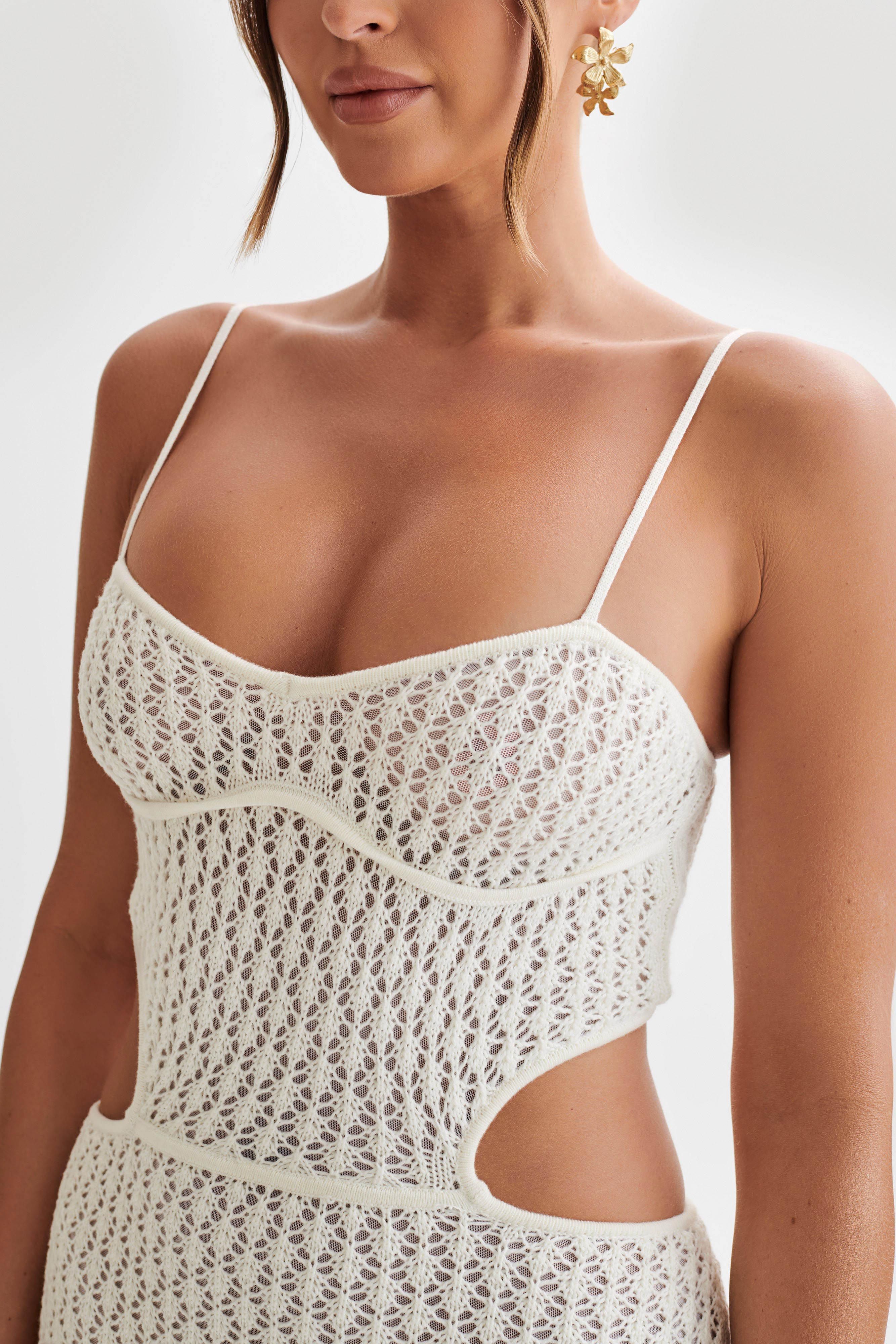 Nerida Knit Cut Out Maxi Dress - Ivory | MESHKI US