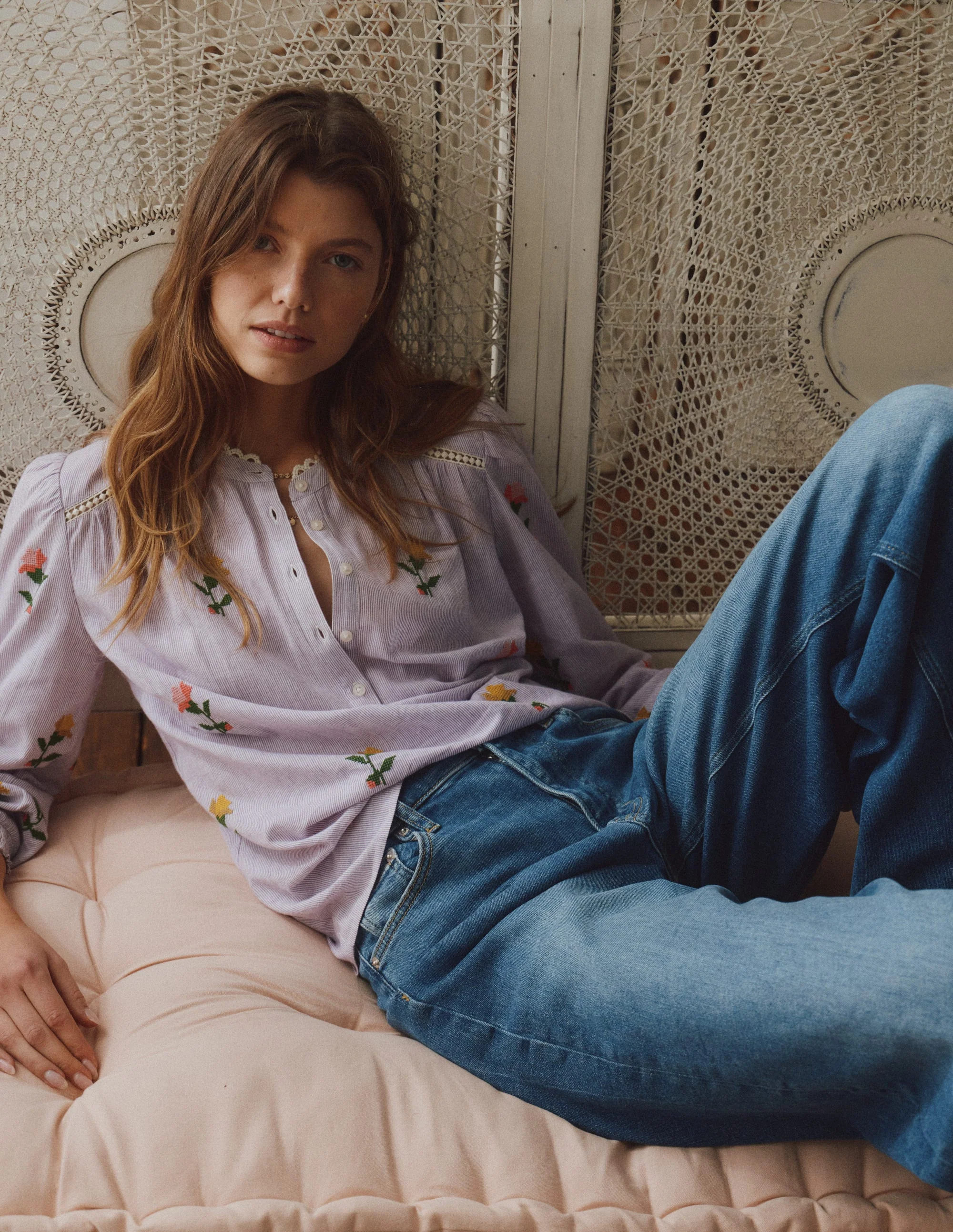 Embroidered Trim Interest Top-Purple Stripe Embroidery | Boden (US)