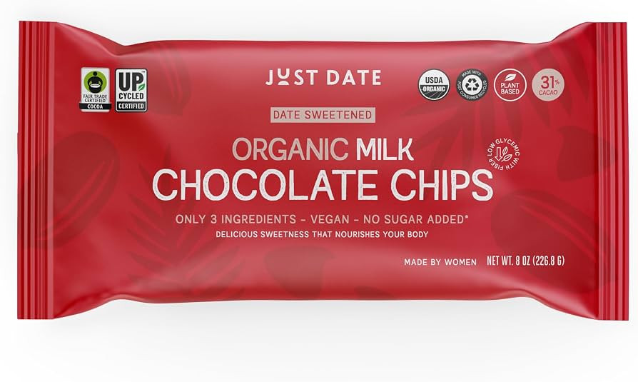 Just Date Organic Date Sweetened Milk Chocolate Chips / 35% Cacao / Vegan / No Sugar Added / Only... | Amazon (US)