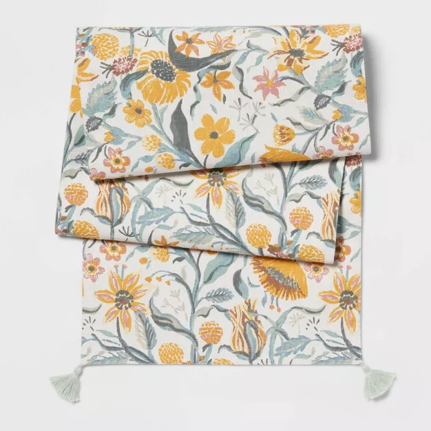 72" x 14" Cotton Bold Floral Kitchen Table Runner with Mini Tassels - Threshold™ | Target