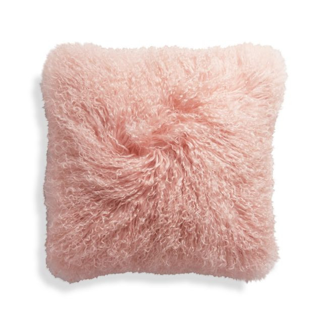 Pelliccia Blush Pink Mongolian Sheepskin Pillow Cover 16 | Crate & Barrel