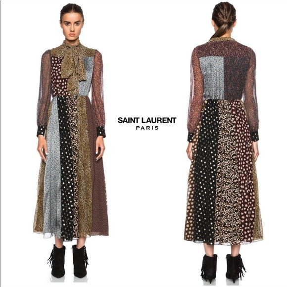 SAINT LAURENT - Silk patchwork dress, Sz 4 | Poshmark