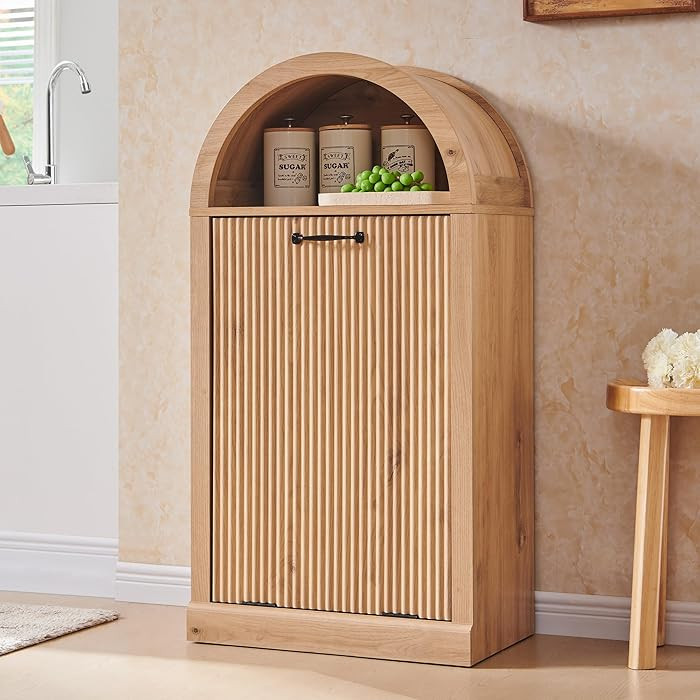 IFGET Arched Tilt-Out Trash Can Cabinet, Fluted 10 Gallon Trash Can with Open Shelf, Modern Laund... | Amazon (US)