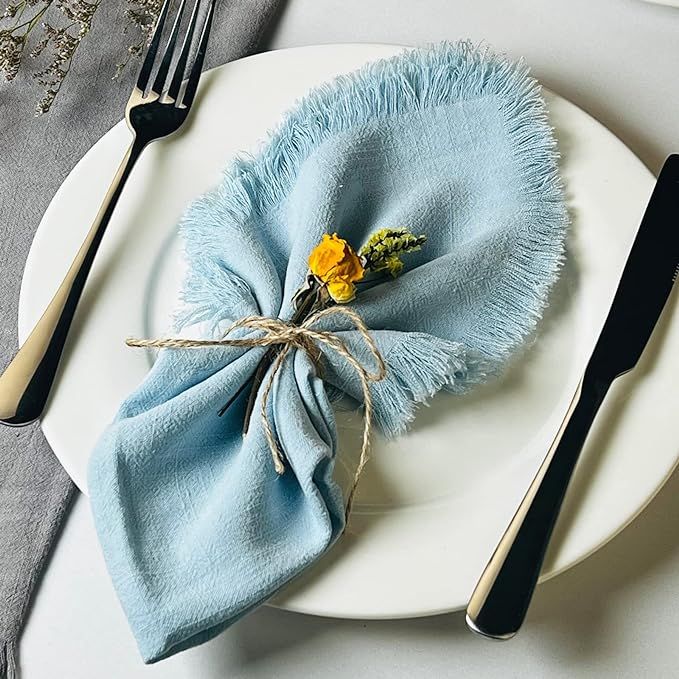 Handmade Cloth Napkins with Fringe,18 x 18 Inches Cotton Linen Napkins Set of 4 Versatile Handmad... | Amazon (US)