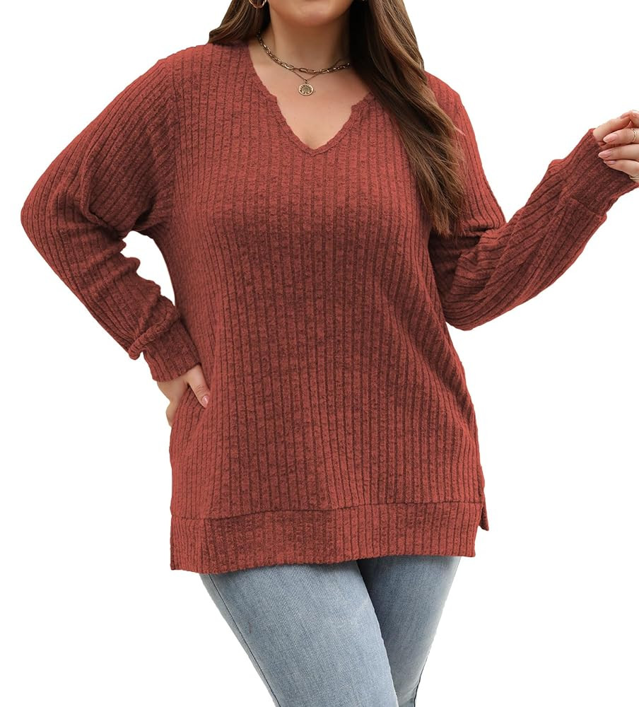 Gloria&Sarah Women's Casual Long Sleeve V Neck Lightweight Knitted Sweaters Loose Fit Plus Size T... | Amazon (US)