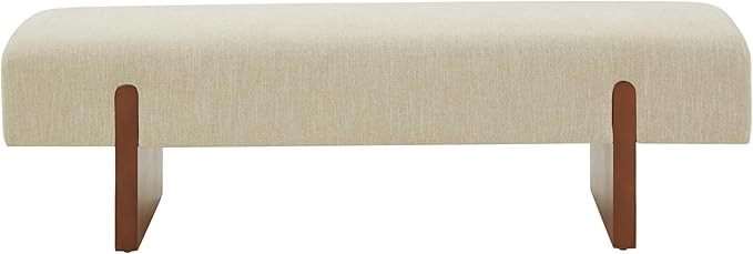 SAFAVIEH Couture Collection Kandiss Mid-Century Modern Beige Linen/Black Bench | Amazon (US)