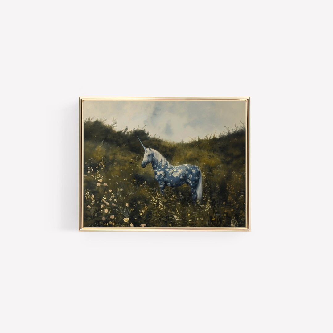 Chinoiserie Unicorn Vintage Muted Tone Painting Digital Print Neutral Vintage Fairytale Magical A... | Etsy (US)
