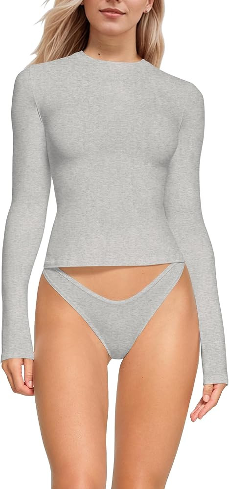 Long Sleeve T Shirts for Women Y2K Cotton Slim Fit Tops Crew Neck Going Out Crop Top Fitted Basic... | Amazon (US)