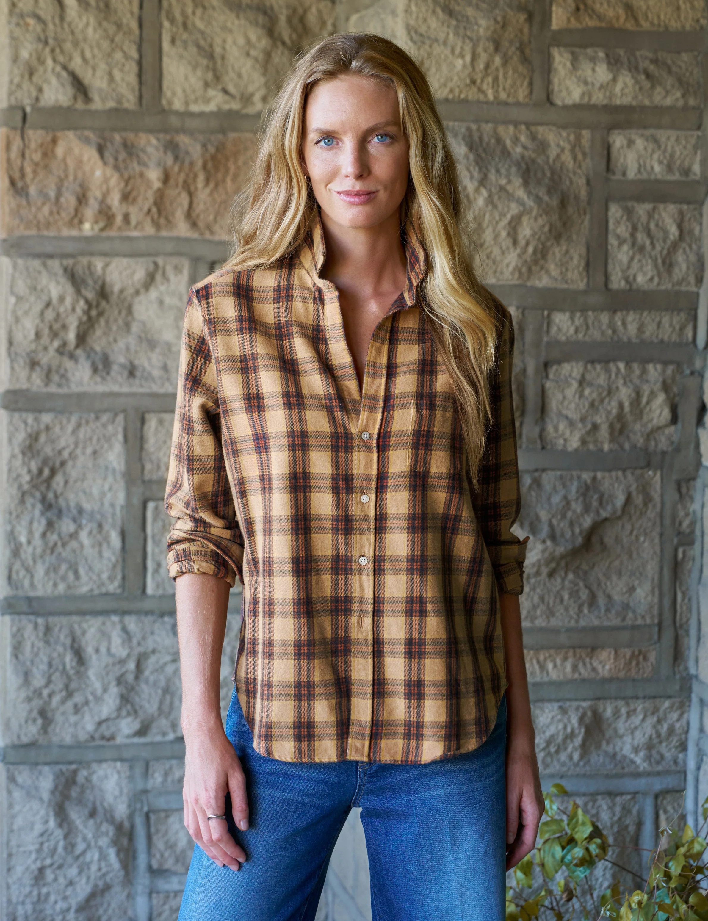EILEEN Gold and Brown with Black Plaid, Italian Flannel Gold and Brown with Black Plaid / L | Frank & Eileen