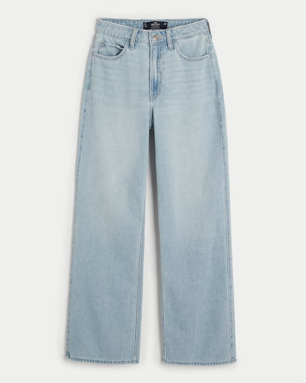 Ultra High-Rise Medium Dark Wash Baggy Jeans | Hollister (US)
