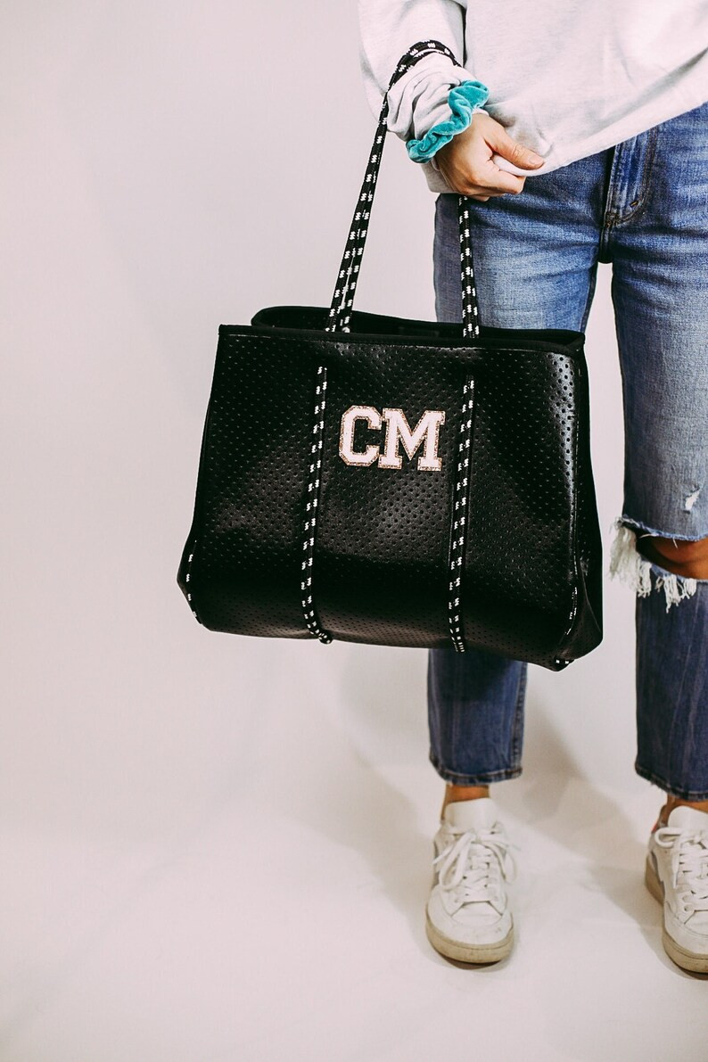 Customized Black Neoprene Tote Bag With Varsity Letters | Etsy | Etsy (US)