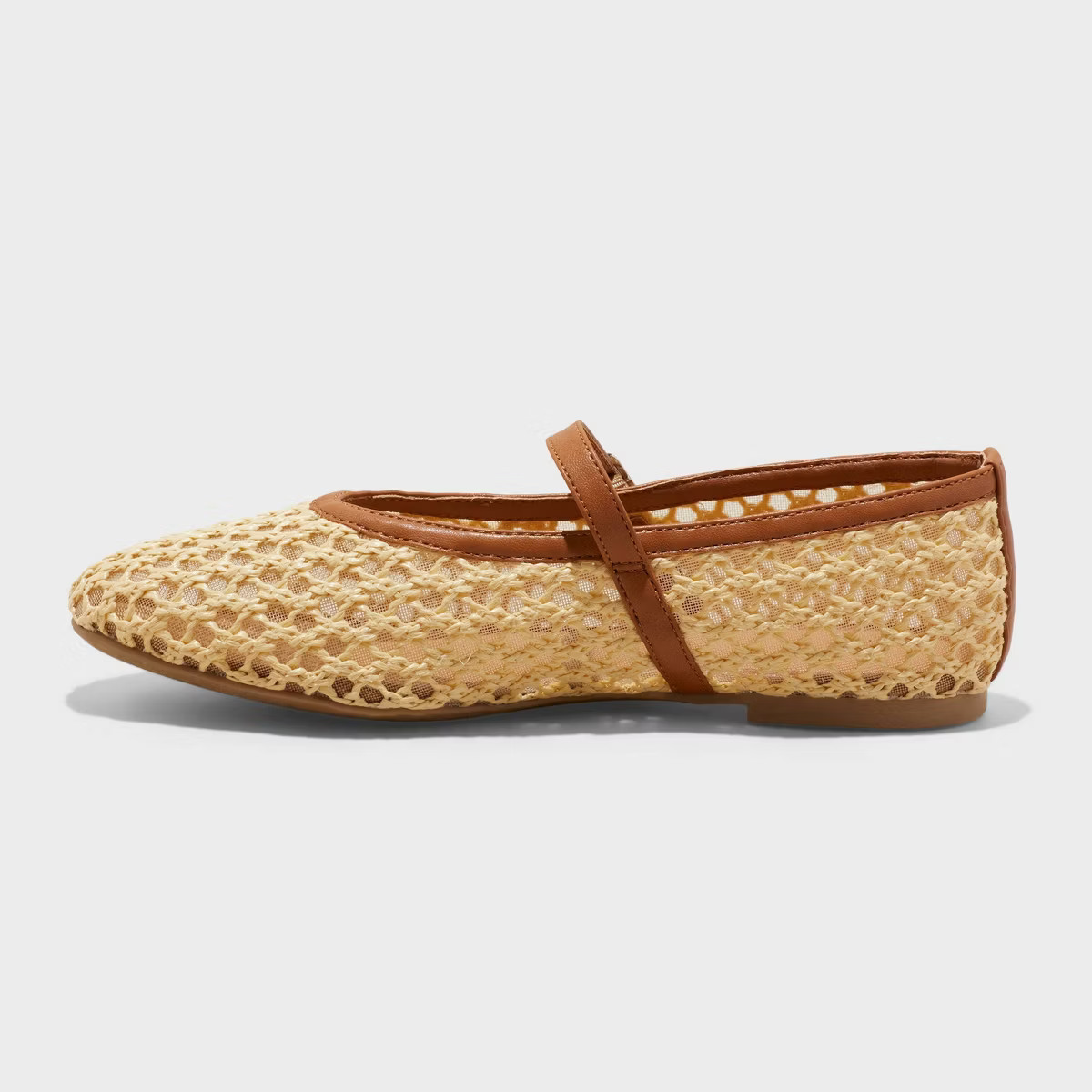 Women's Issa Raffia Woven Mesh Mary Jane Ballet Flat with Memory Foam Insole - A New Day™ Beige | Target