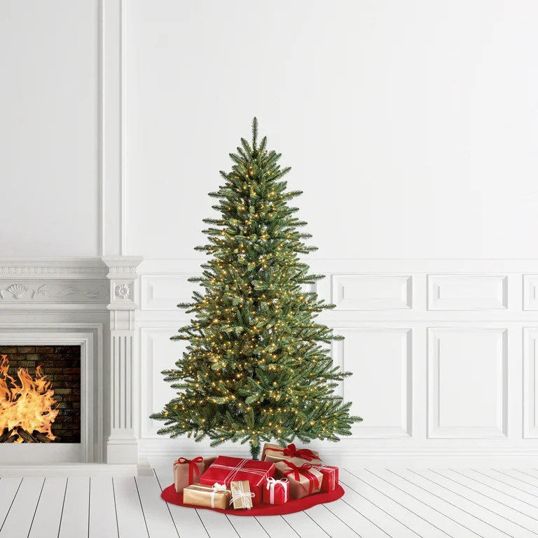 7.5' Pre-Lit Milford Pine Green Artificial Christmas Tree with LumaDazzle Color-Changing Twinkle ... | Walmart (US)