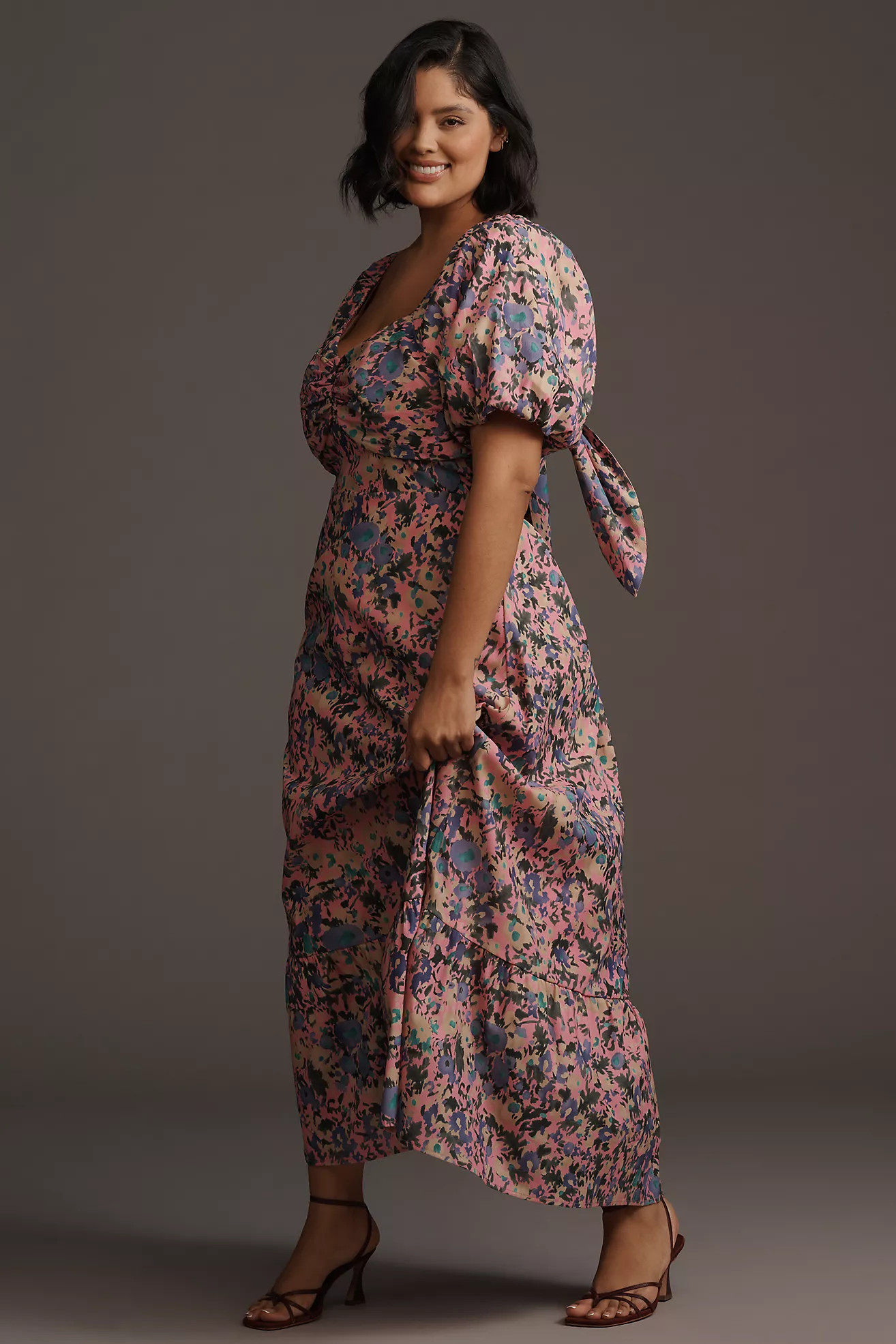 English Factory Puff-Sleeve Printed Midi Dress | Anthropologie (US)