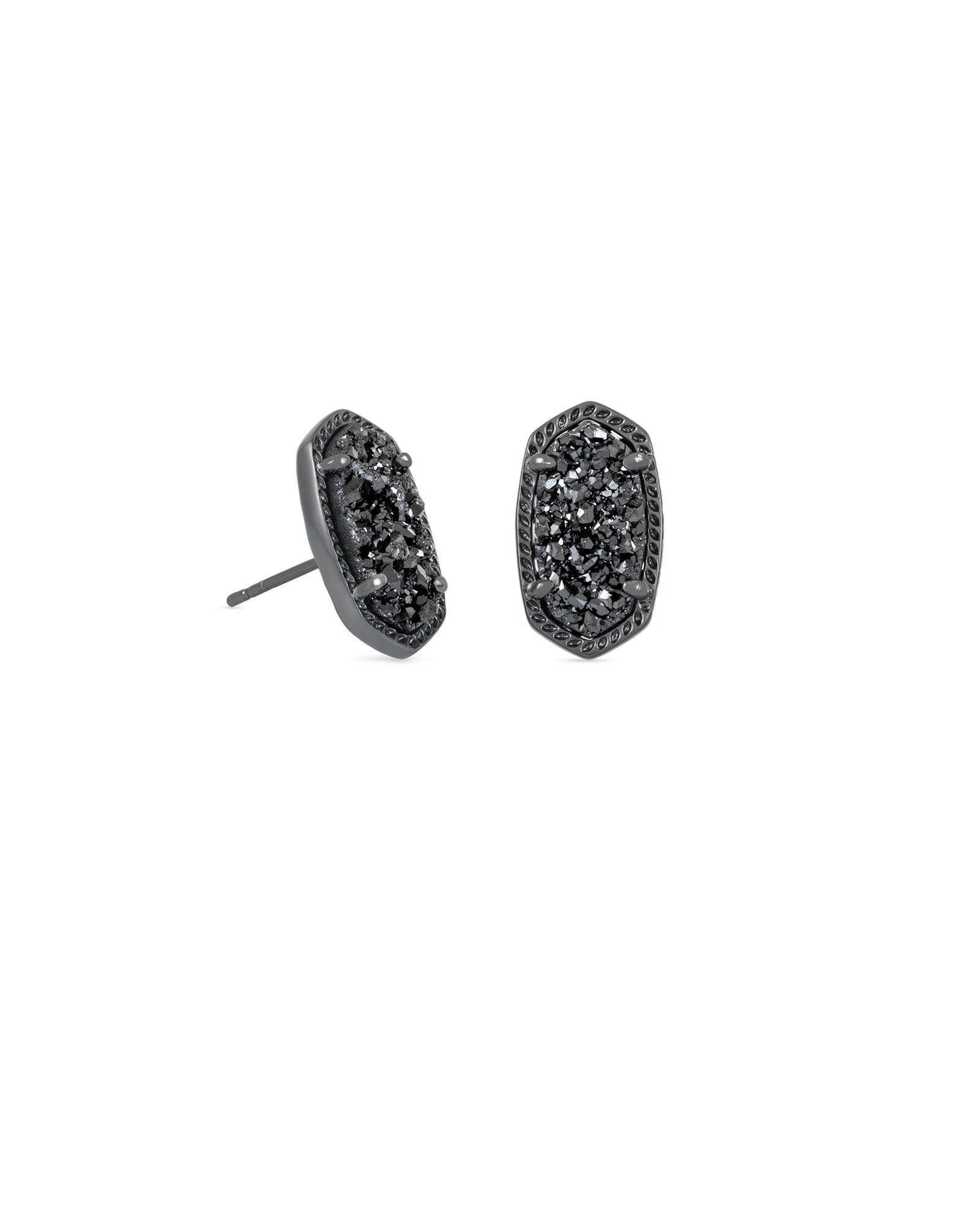Ellie Gunmetal Stud Earrings in Black Drusy | Kendra Scott