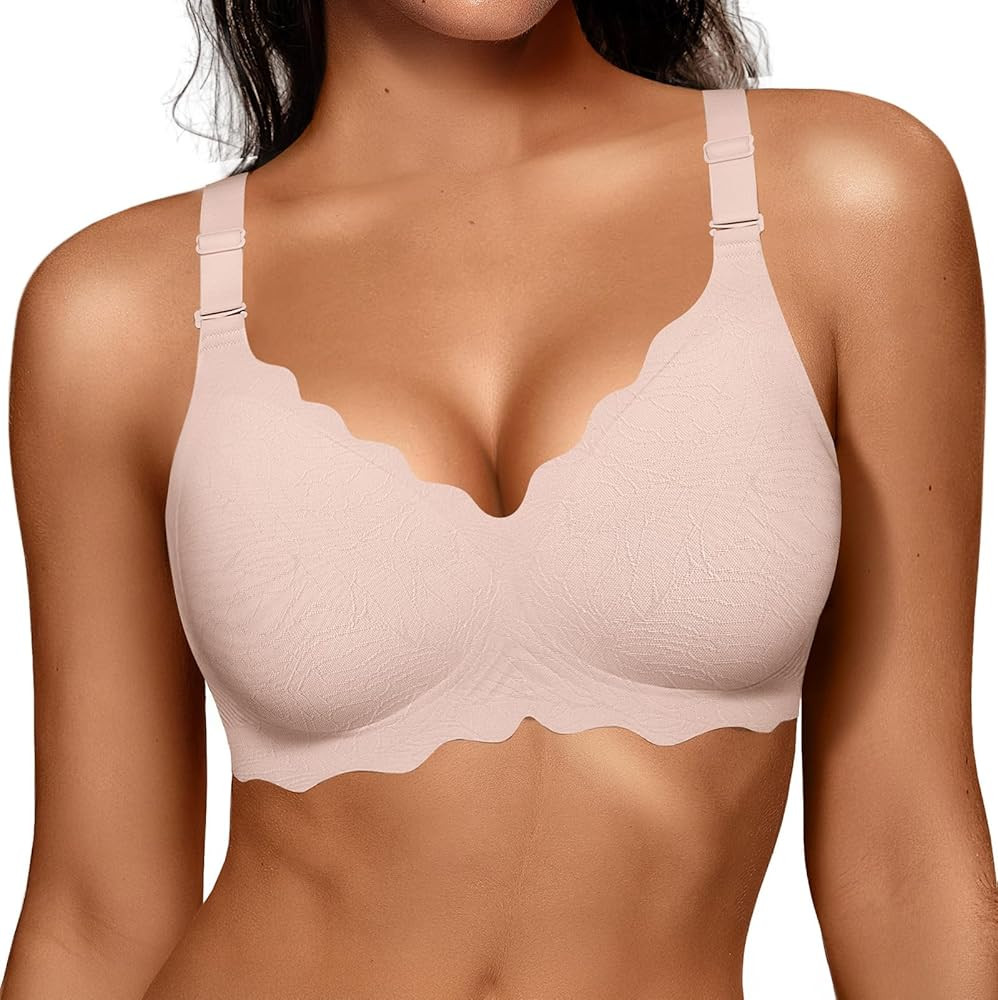 OEAK Women Jelly Bras No Underwire Scalloped Push Up Buttery Soft Tshirt Bra Seamless Full Covera... | Amazon (US)