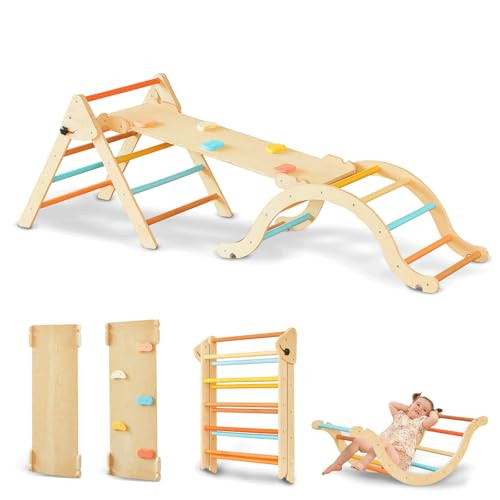 Giant bean Pastel 7 in 1 Pikler Triangle Set with Sliding Ramp & Climbing Arch Ramp, Foldable Wooden Toddler Climbing Toys Indoor, Playground Jungle Gym for Kids Age 1-3, Montessori Climbing Set | Amazon (US)