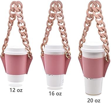 Portable Cup Sleeve Holder Anti-scalding Anti-freezing Cover with Chain Made by Reusable PU Leath... | Amazon (US)