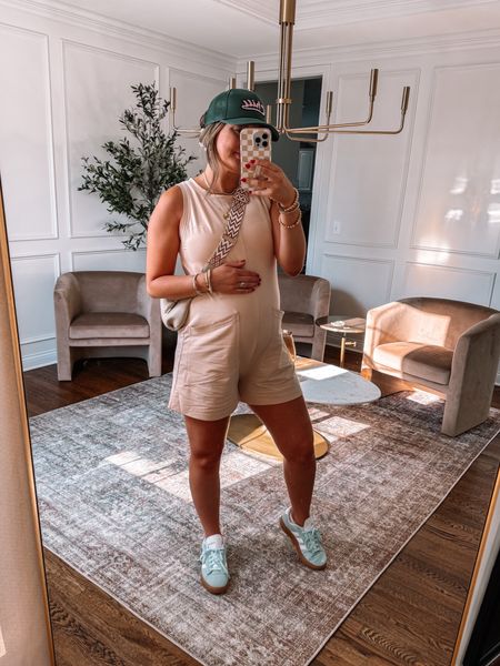 Casual summer outfit idea the cutest Amazon romper that is bumpfriendly! Obsessed with this whole look I wore it today to run errands and the romper has enough stretch to fit me in my third trimester! My adidas sneakers are on sale! 

Romper size medium (sized up for my bump) 
Sneakers fit true to size 




#LTKBump #LTKSaleAlert #LTKFindsUnder50