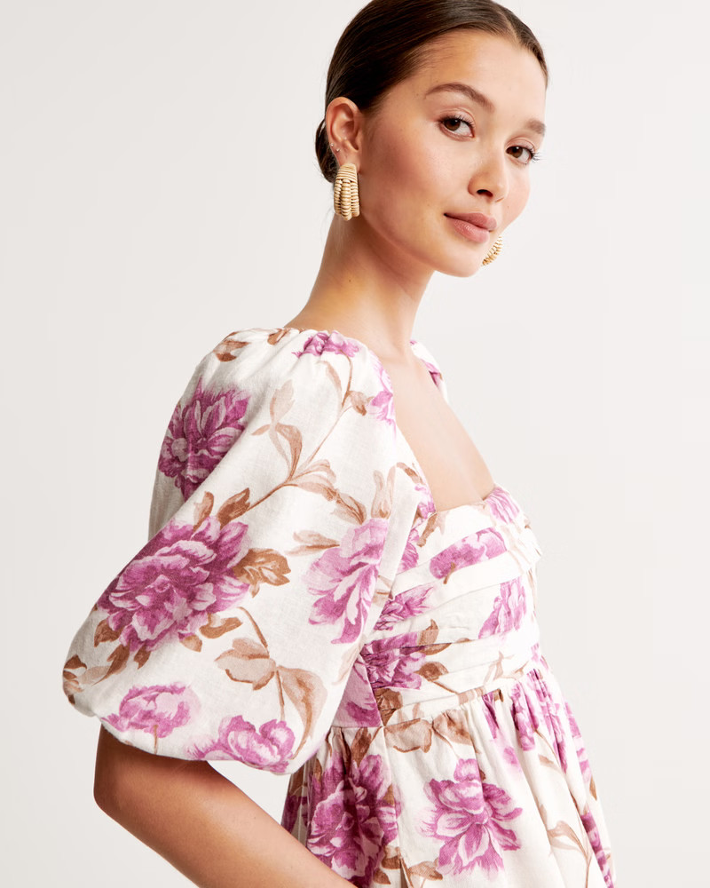 Emerson Linen-Blend Puff Sleeve Mini Dress | Abercrombie & Fitch (UK)