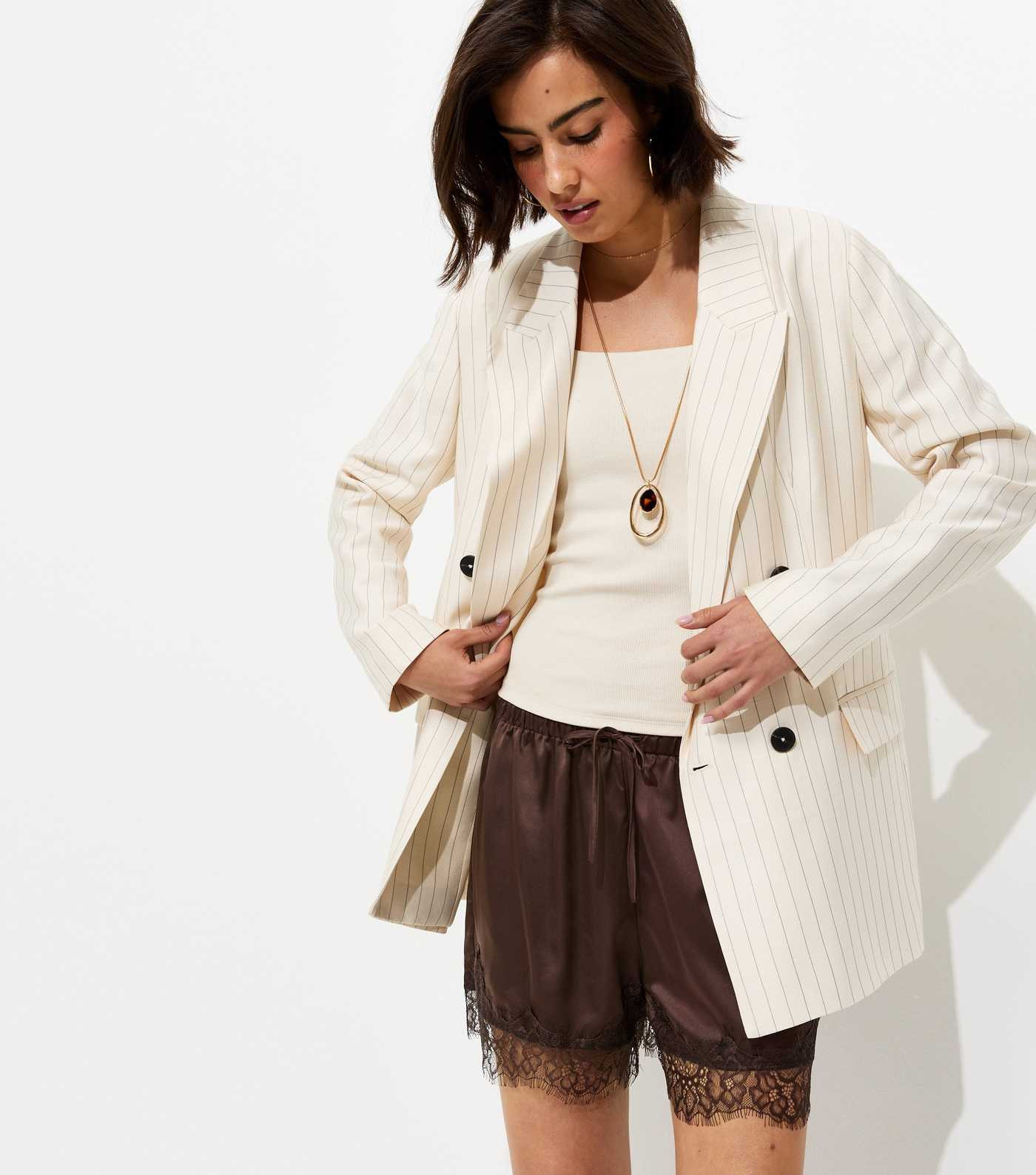 Satin Dark Brown Lace Trim Shorts | New Look | New Look (UK)