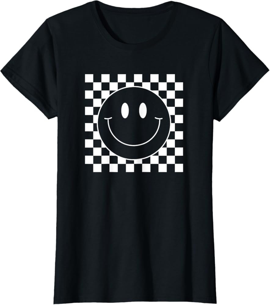 White Checkered Smile Face Shirt Cute Smiling Face Kids Fun T-Shirt | Amazon (US)