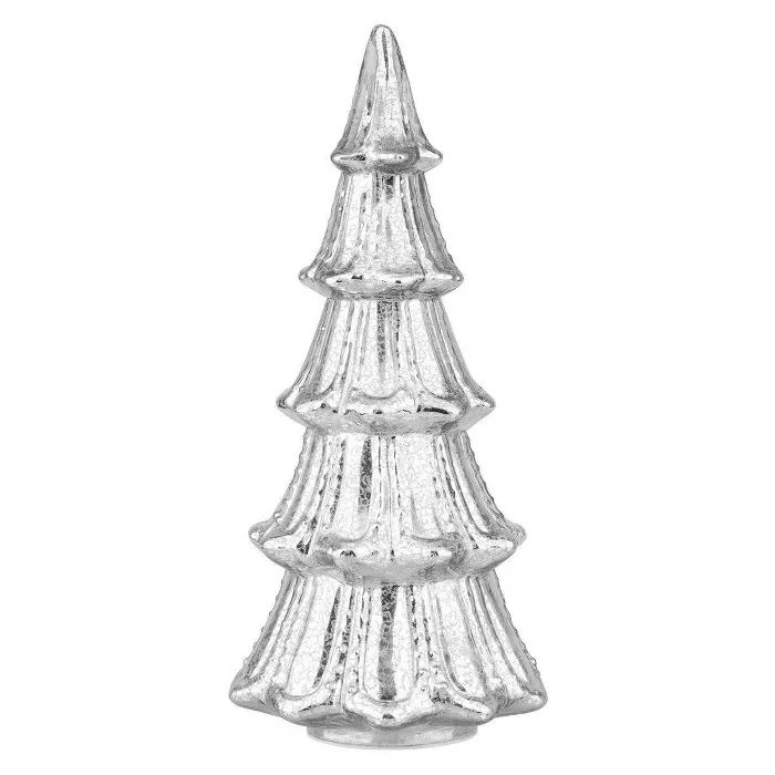 Faux Pre-Lit LED Mercury Glass Christmas Tree Decorative Holiday Scene Props Silver - Haute Déco... | Target