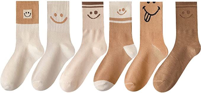 Amazon.com: GZLXS 6 Pairs Lovely Smile Face Cotton Socks, Smiley Face Socks Womens, Cute Smiling ... | Amazon (US)