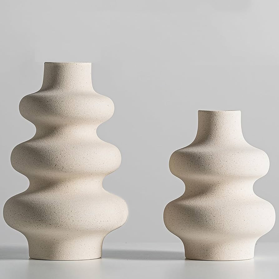 Steviieden Ceramic Vases Set 2, Modern Home Decor,Off White Round Vases,Modern Dried Flower Vases... | Amazon (US)