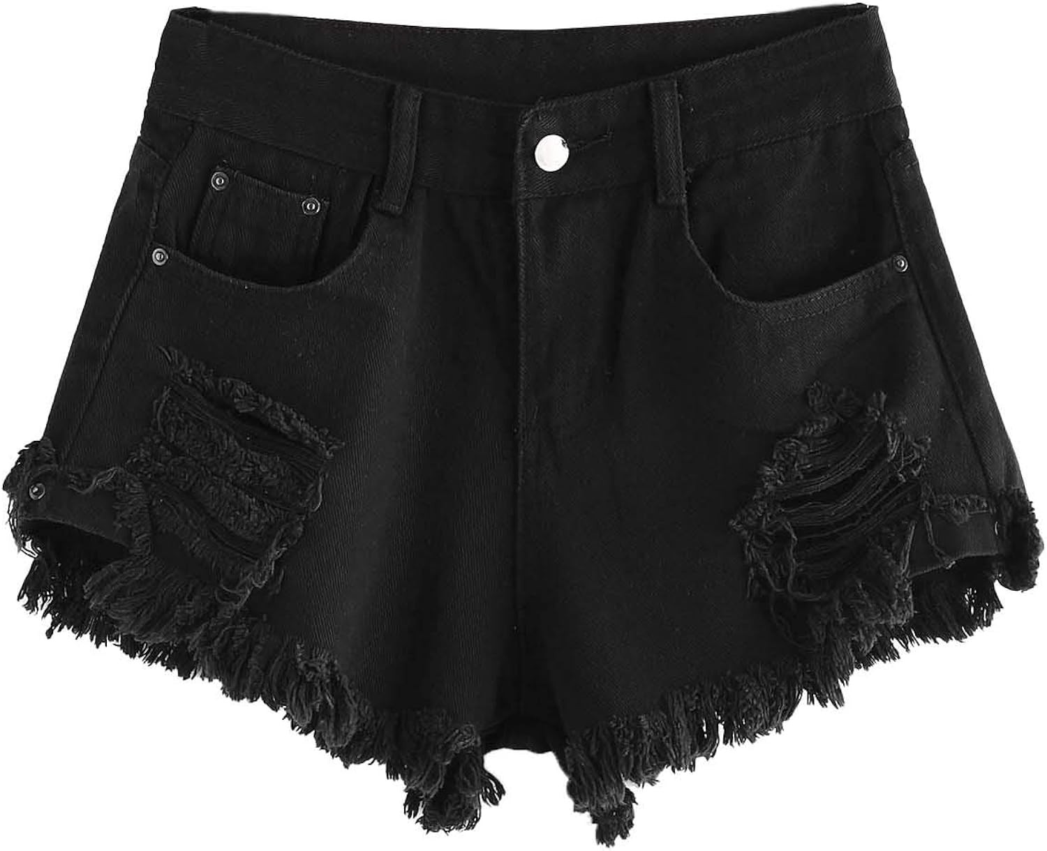 WDIRARA Women's High Waisted Raw Hem Distressed Ripped Casual Denim Shorts Black L at Amazon Wome... | Amazon (US)